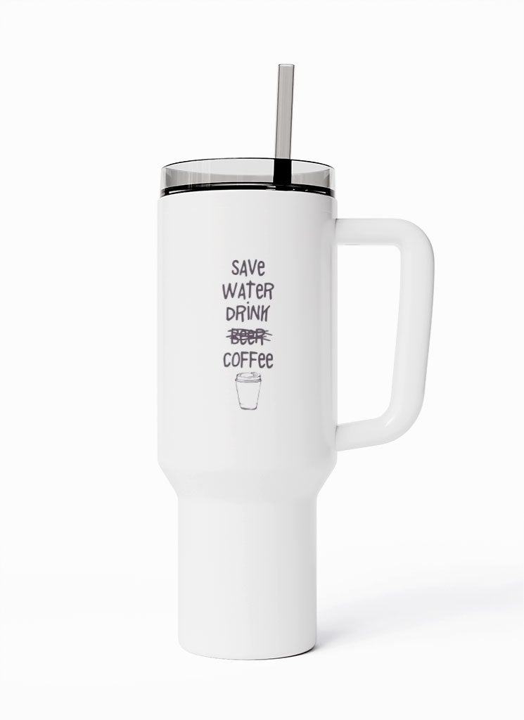 LOUD UNIVERSE Travel Tumbler Save Water Drink Coffee Funny Save The Environments 1200 ml Tumbler with handle, straw and Lid - Image 1