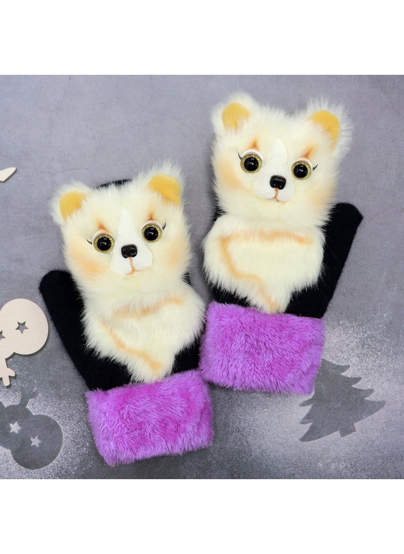 Generic - Cartoon Cute Thermal Fleece GlovesWhite Fox White Fox - Image 1
