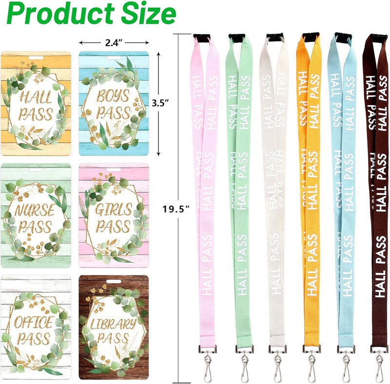 ceiba tree Eucalyptus Hall Pass Lanyards – Set of 6 (Hall, Office, Library, Nurse, Boy & Girl) with Breakaway Buckle for Students, Teachers & Office Supplies - Image 2