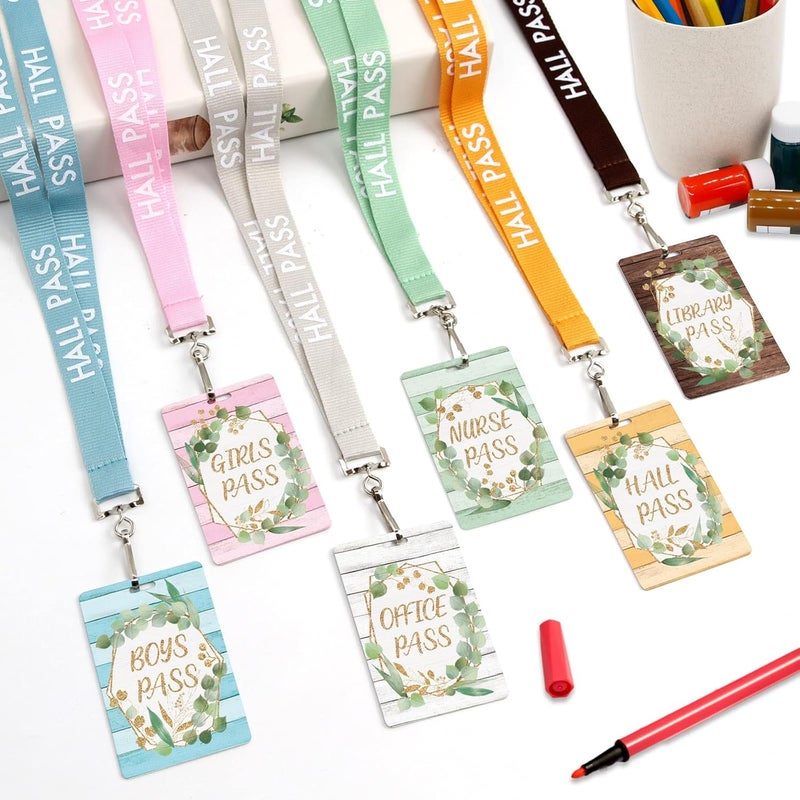 ceiba tree Eucalyptus Hall Pass Lanyards – Set of 6 (Hall, Office, Library, Nurse, Boy & Girl) with Breakaway Buckle for Students, Teachers & Office Supplies - Image 4