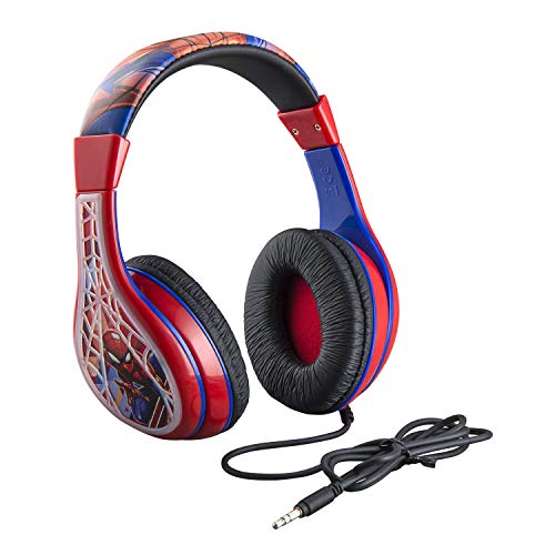eKids Spiderman Kids Headphones, Adjustable Headband, Stereo Sound, 3.5Mm Jack, Wired Headphones for Kids, Tangle-Free, Volume Control, Foldable, Childrens Earphones for School Home, Travel - Image 1
