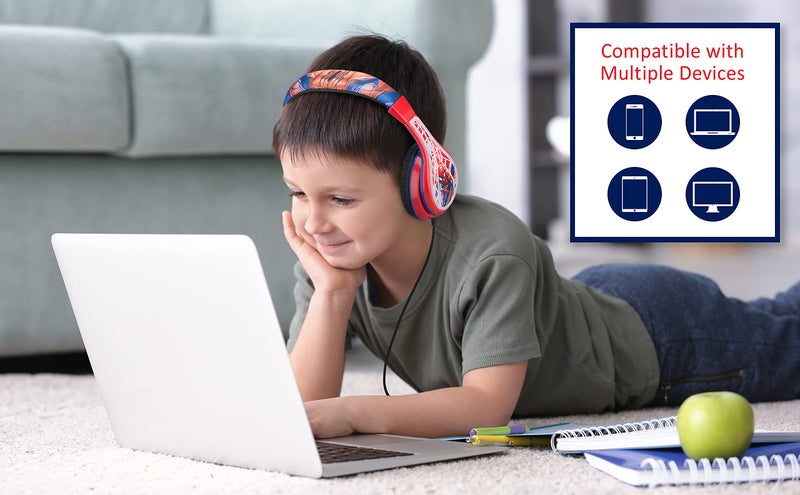 eKids Spiderman Kids Headphones, Adjustable Headband, Stereo Sound, 3.5Mm Jack, Wired Headphones for Kids, Tangle-Free, Volume Control, Foldable, Childrens Earphones for School Home, Travel - Image 3