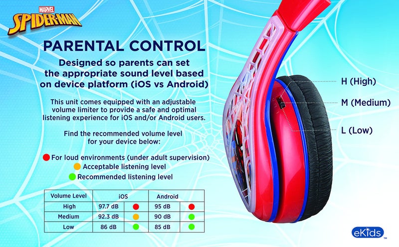eKids Spiderman Kids Headphones, Adjustable Headband, Stereo Sound, 3.5Mm Jack, Wired Headphones for Kids, Tangle-Free, Volume Control, Foldable, Childrens Earphones for School Home, Travel - Image 4