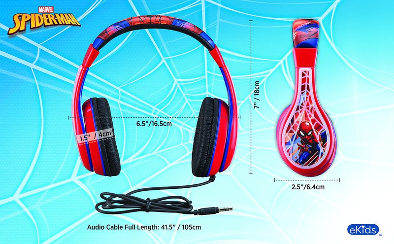eKids Spiderman Kids Headphones, Adjustable Headband, Stereo Sound, 3.5Mm Jack, Wired Headphones for Kids, Tangle-Free, Volume Control, Foldable, Childrens Earphones for School Home, Travel - Image 5