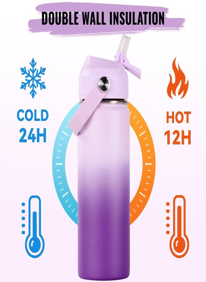 Fijinhom 18oz Insulated Stainless Steel Water Bottle, Wide Mouth Double Wall Vacuum, Silicone Straw, Sweat & Leak Proof, BPA Free Insulated Water Flask for Travel, Purple Gradient - Image 5