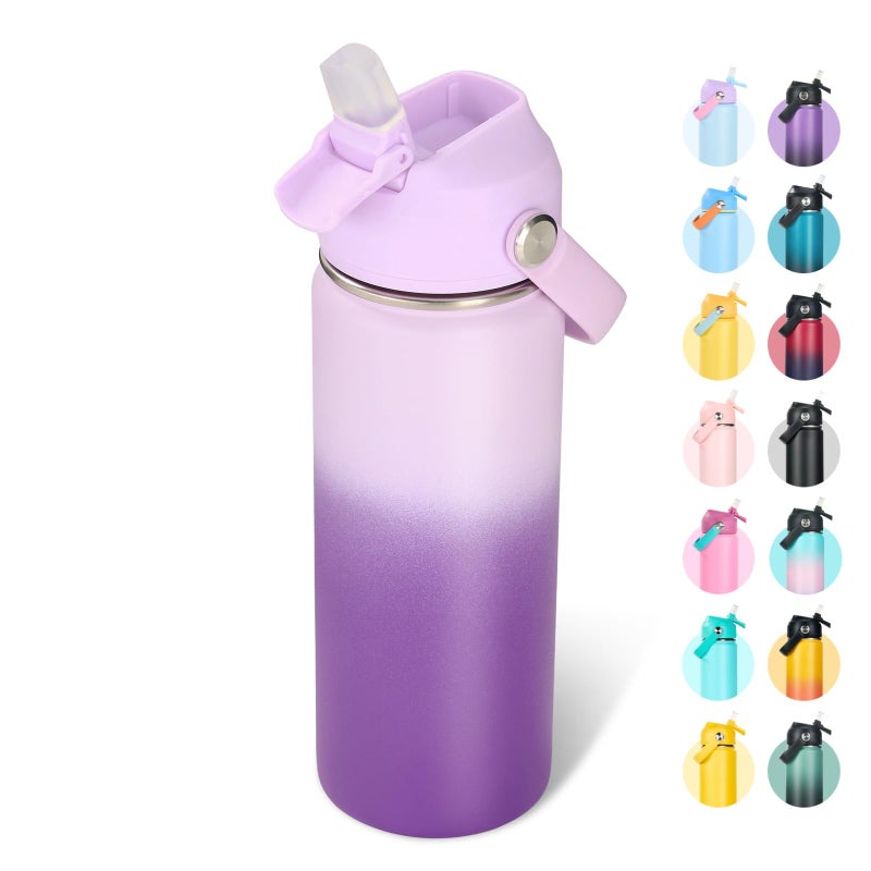 Fijinhom 18oz Insulated Stainless Steel Water Bottle, Wide Mouth Double Wall Vacuum, Silicone Straw, Sweat & Leak Proof, BPA Free Insulated Water Flask for Travel, Purple Gradient - Image 1