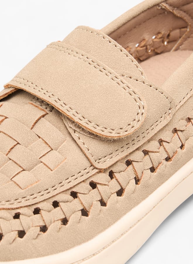 Boys Weave Textured Loafers With Hook And Loop Closure