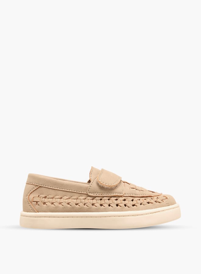Boys Weave Textured Loafers With Hook And Loop Closure