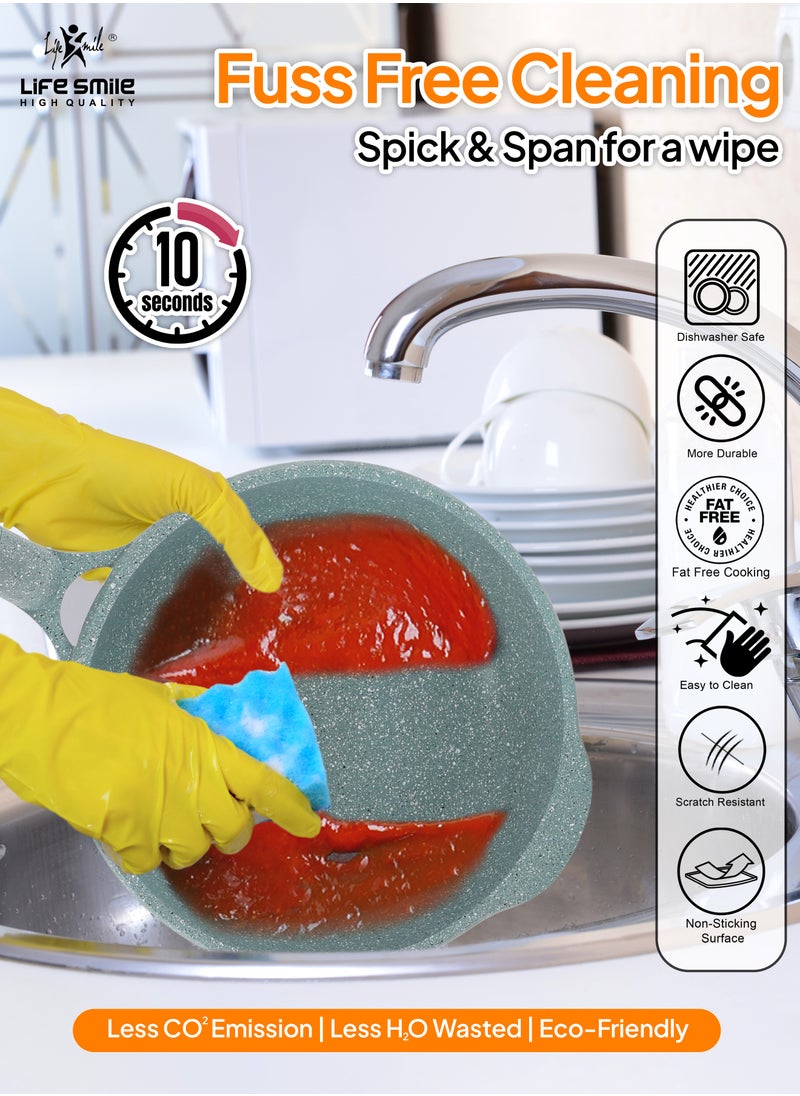 Life Smile - (28CM) Deep Frying Pan With Lid - Multi Layer Non Stick Granite Coating | Multiple Hob Compatibility | Heat-Resistant Handle Hanging Loop | Induction bottom (4.2L) - Image 1