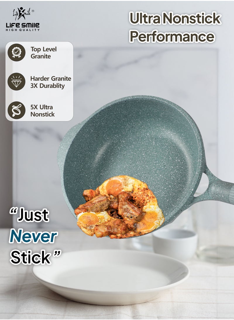 Life Smile (28CM) Deep Frying Pan With Lid - Multi Layer Non Stick Granite Coating | Multiple Hob Compatibility | Heat-Resistant Handle Hanging Loop | Induction bottom (4.2L)  - Image 4