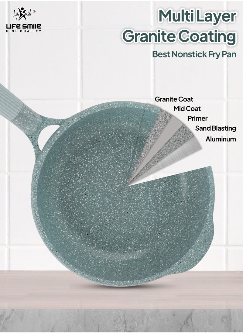Life Smile (28CM) Deep Frying Pan With Lid - Multi Layer Non Stick Granite Coating | Multiple Hob Compatibility | Heat-Resistant Handle Hanging Loop | Induction bottom (4.2L)  - Image 3