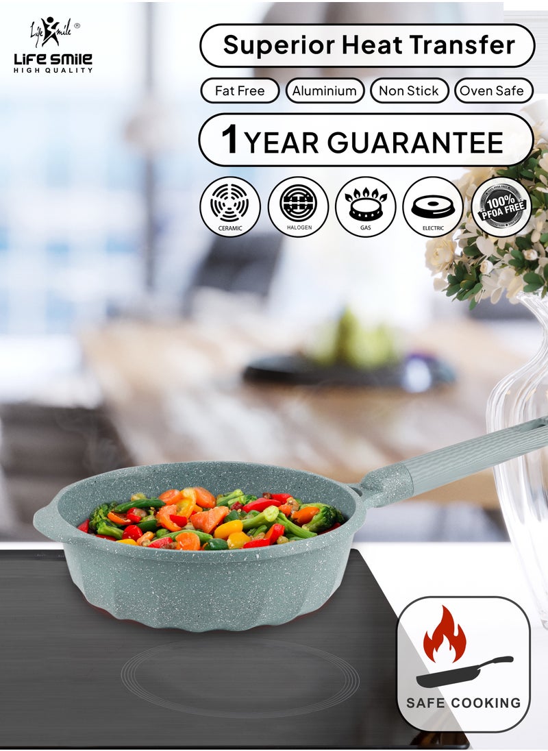 Life Smile (28CM) Deep Frying Pan With Lid - Multi Layer Non Stick Granite Coating | Multiple Hob Compatibility | Heat-Resistant Handle Hanging Loop | Induction bottom (4.2L)  - Image 5