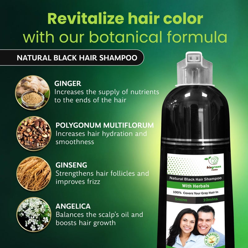 BIOGREEN ROOTS Ammonia-Free & Paraben Free Herbal Hair Shampoo - Hair Dye Shampoo for Women & Men - Natural Color & Herbal Nourishment - No Stain on Skin - Natural Black (400 ml) - Image 4
