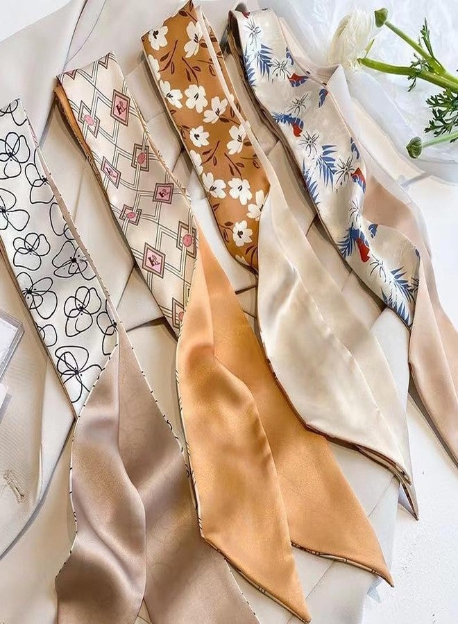 MsAnya 8Pcs Fashion Scarves for Women, Multifunctional Boho Scarves Headbands Satin Scarf for Bag Hair Accessories (boho02khaki, 8 pcs) - Image 5