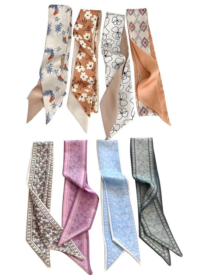 MsAnya 8Pcs Fashion Scarves for Women, Multifunctional Boho Scarves Headbands Satin Scarf for Bag Hair Accessories (boho02khaki, 8 pcs) - Image 1