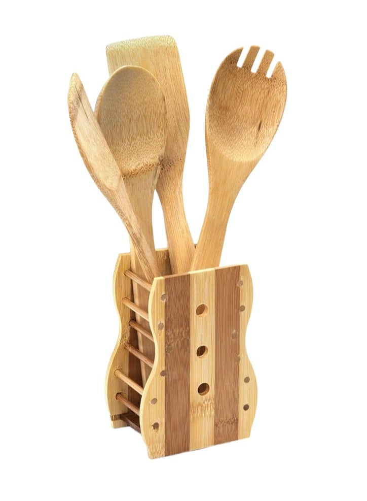 بيسبل 5 قطع من أدوات المطبخ من الخيزران العضوي، بني، BB3554 - Image 1