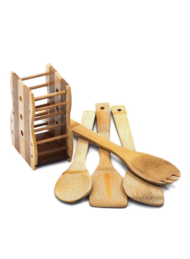 بيسبل 5 قطع من أدوات المطبخ من الخيزران العضوي، بني، BB3554 - Image 2