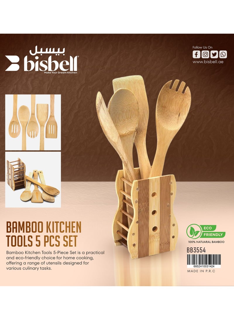 بيسبل 5 قطع من أدوات المطبخ من الخيزران العضوي، بني، BB3554 - Image 5