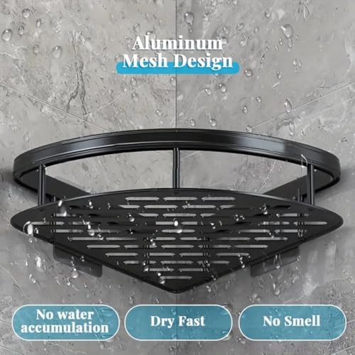 Hallstatt Pack of 1, Self Adhesive Bathroom Corner Shelf for Wall Shelf Organizer Wall Mounted Aluminum Bathroom Shelves Rack Holder Stand for Bathroom (Black) - Image 4