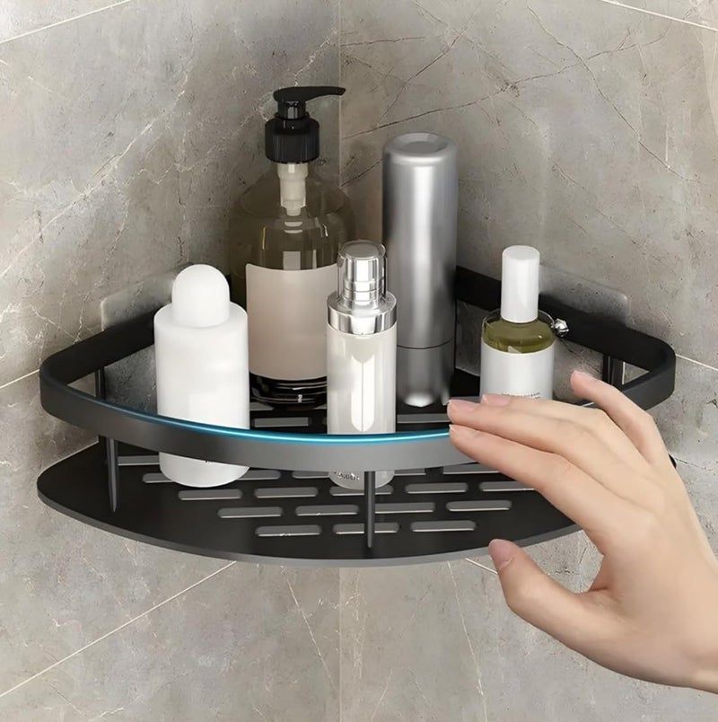 Hallstatt Pack of 1, Self Adhesive Bathroom Corner Shelf for Wall Shelf Organizer Wall Mounted Aluminum Bathroom Shelves Rack Holder Stand for Bathroom (Black) - Image 1