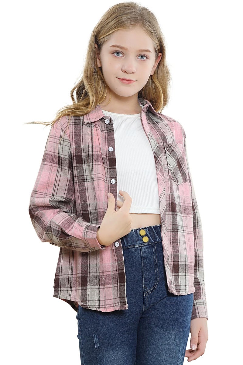 SANGTREE Family Matching Flannel Girls Flannel Shirts Long Sleeve Button Down Plaid Shirts Pink, 2-3T = Tag 100 - Image 2