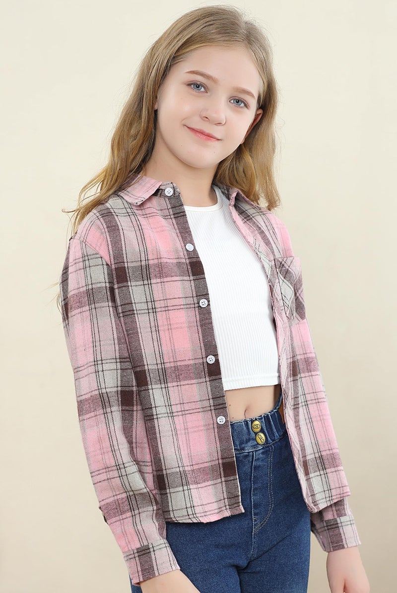 SANGTREE Family Matching Flannel Girls Flannel Shirts Long Sleeve Button Down Plaid Shirts Pink, 2-3T = Tag 100 - Image 4