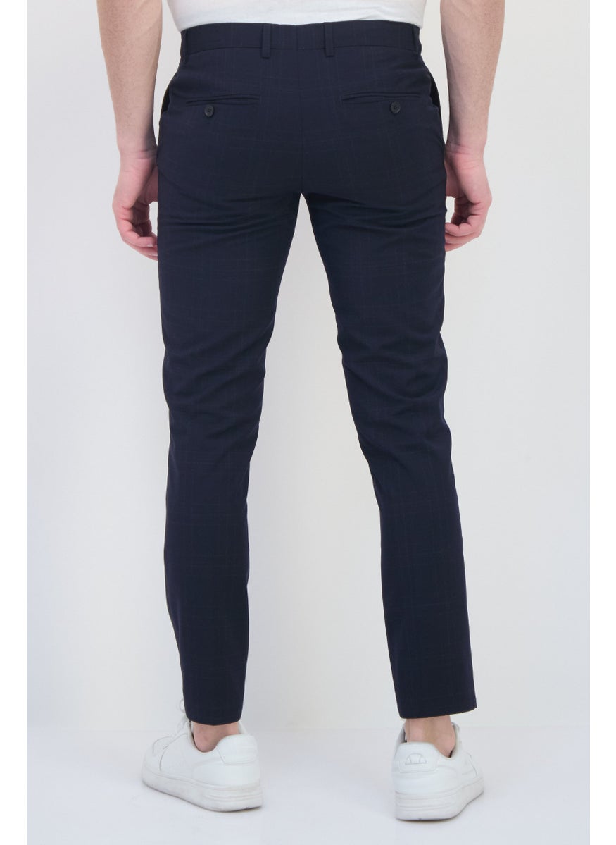 Selected Homme Men Slim Fit Plaid Straight Leg Pants, Navy  - Image 3