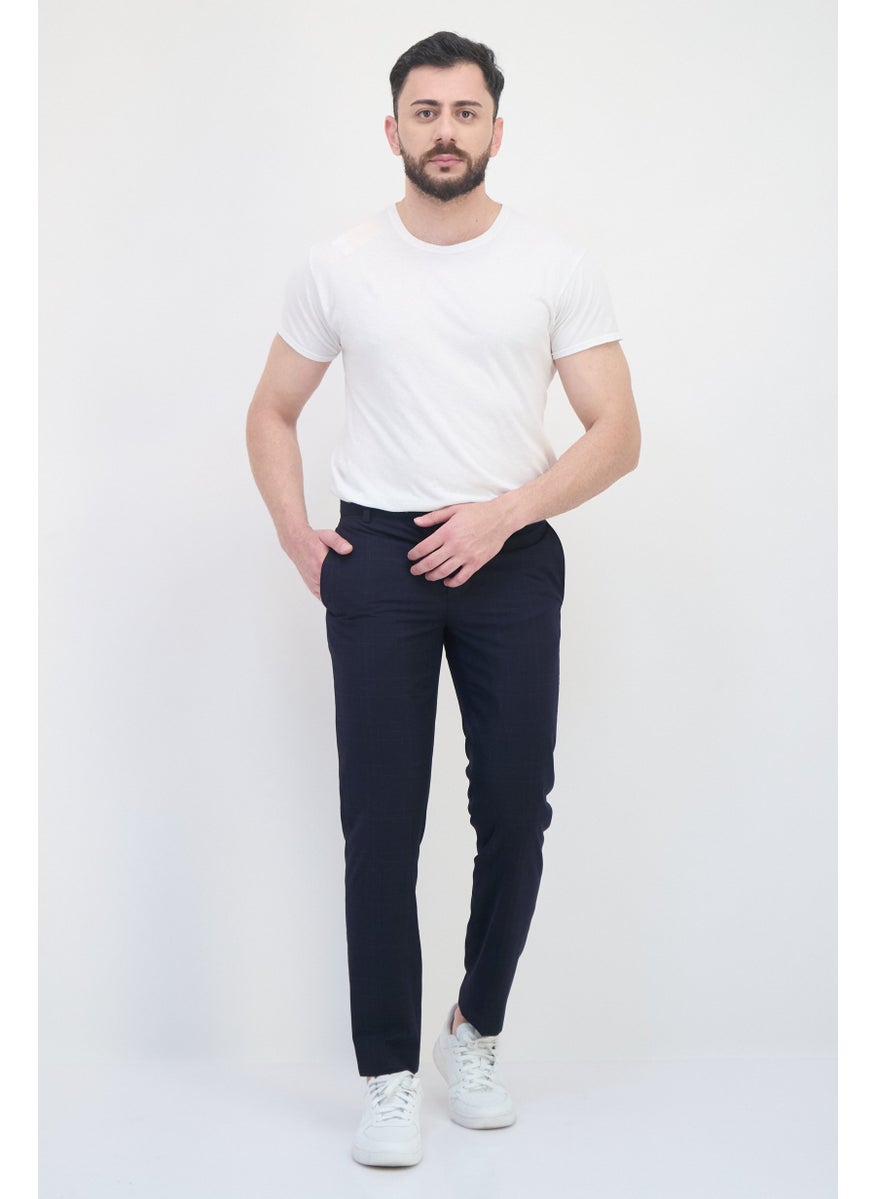 Selected Homme Men Slim Fit Plaid Straight Leg Pants, Navy  - Image 4