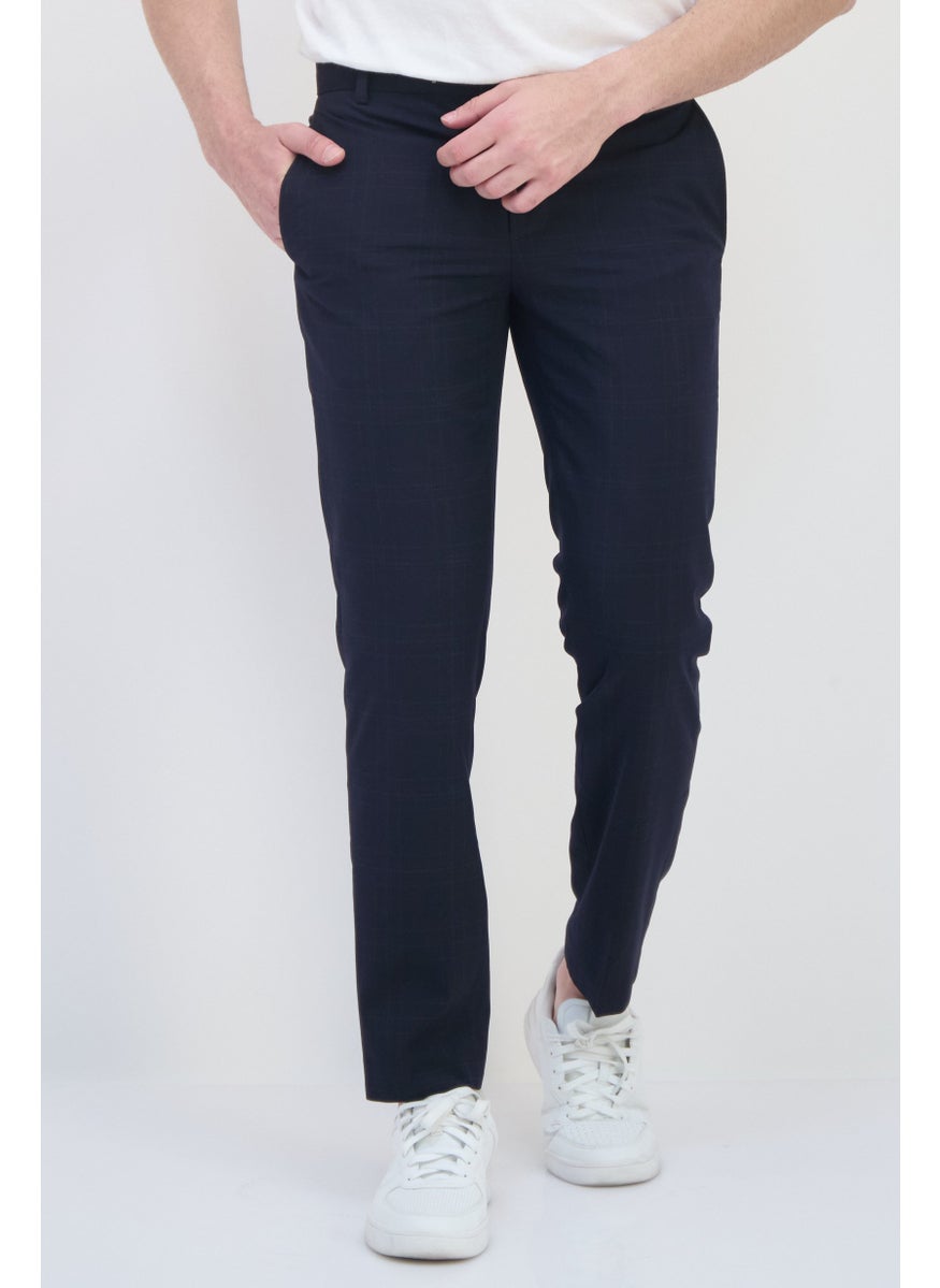 Selected Homme Men Slim Fit Plaid Straight Leg Pants, Navy  - Image 1