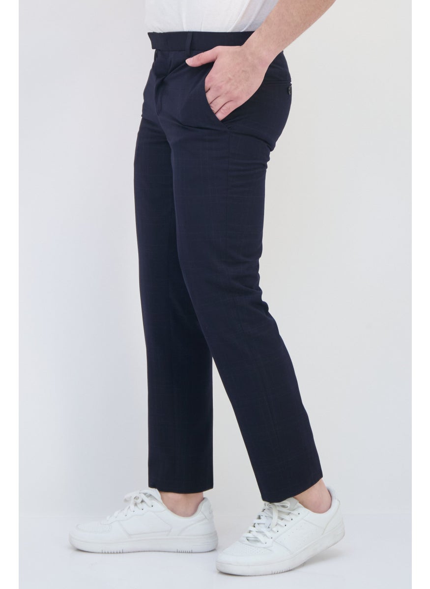 Selected Homme Men Slim Fit Plaid Straight Leg Pants, Navy  - Image 2
