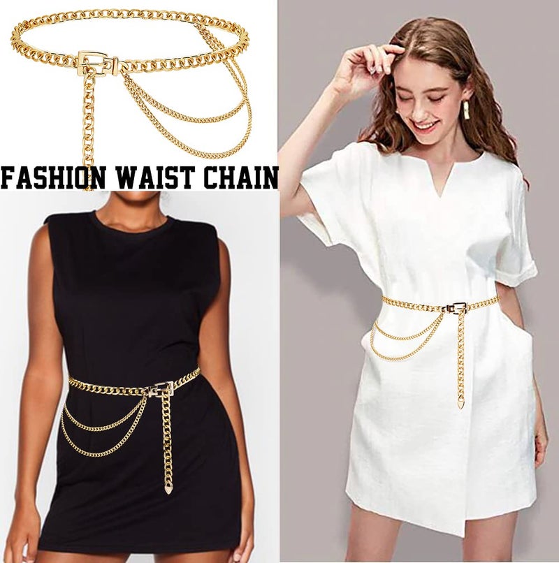 Suyi Chain Belt for Women Girls Gold Metal Waist Chain Multilayer Chunky Chain Belts for Dress Plus Size 130CM Gold - Image 3