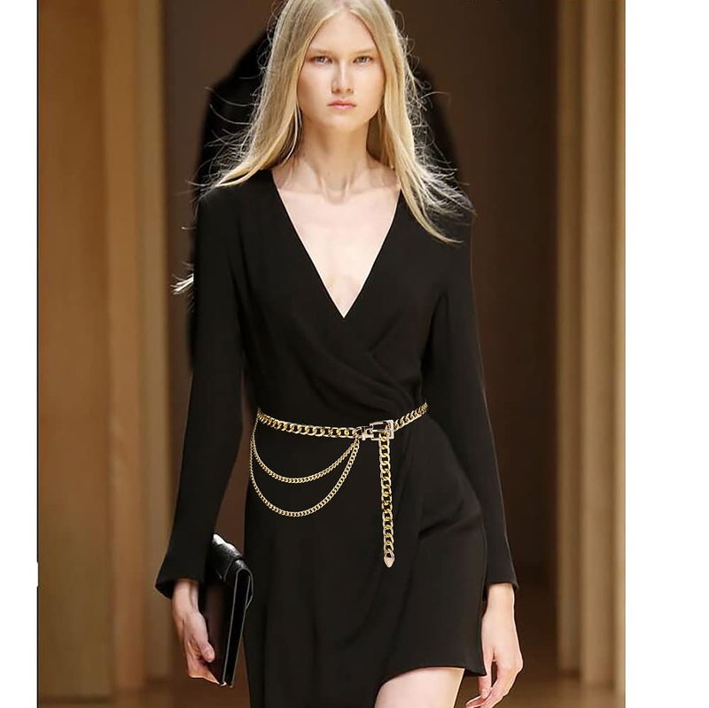Suyi Chain Belt for Women Girls Gold Metal Waist Chain Multilayer Chunky Chain Belts for Dress Plus Size 130CM Gold - Image 2