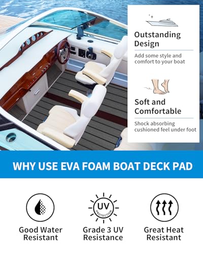 OCEANBROAD Boat Flooring EVA Foam Self-Adhesive 96''x28.8'' Faux Teak Marine Boat Decking Sheet for Jon Boats Yacht Floor, Dark Gray with Black Seam Lines - Image 5