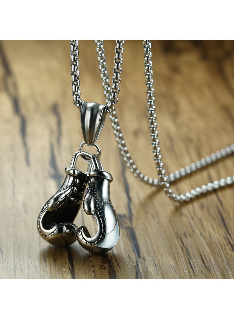 Men's Hip Hop Punk Stainless Steel Motorcycle Boxing Gloves Necklace Pendant Necklace - Image 3