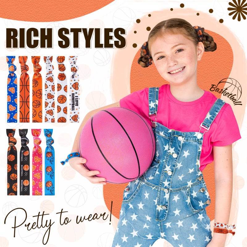 Hanaive 20 Pcs Basketball Hair Ties Girls Basketball Gifts Elastic Ponytail Holders No Crease Ribbon Hair Bands for Women, Player, and Coaches, 10 Styles - Image 4