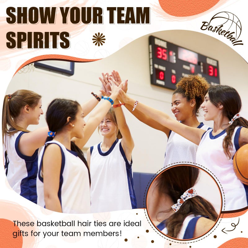 Hanaive 20 Pcs Basketball Hair Ties Girls Basketball Gifts Elastic Ponytail Holders No Crease Ribbon Hair Bands for Women, Player, and Coaches, 10 Styles - Image 5