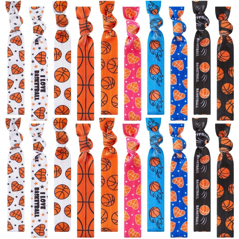Hanaive 20 Pcs Basketball Hair Ties Girls Basketball Gifts Elastic Ponytail Holders No Crease Ribbon Hair Bands for Women, Player, and Coaches, 10 Styles - Image 1