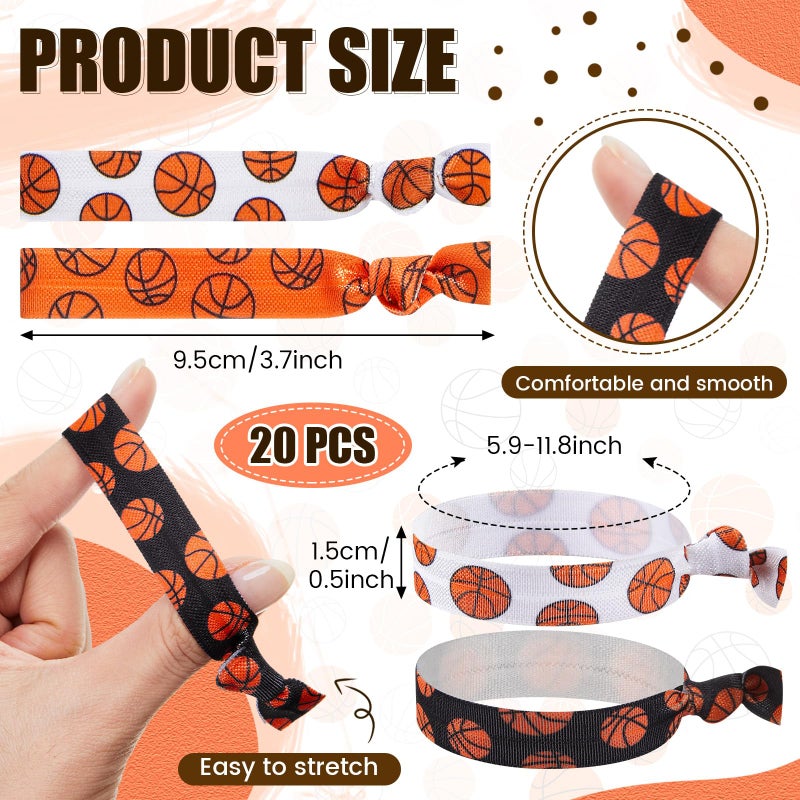 Hanaive 20 Pcs Basketball Hair Ties Girls Basketball Gifts Elastic Ponytail Holders No Crease Ribbon Hair Bands for Women, Player, and Coaches, 10 Styles - Image 3