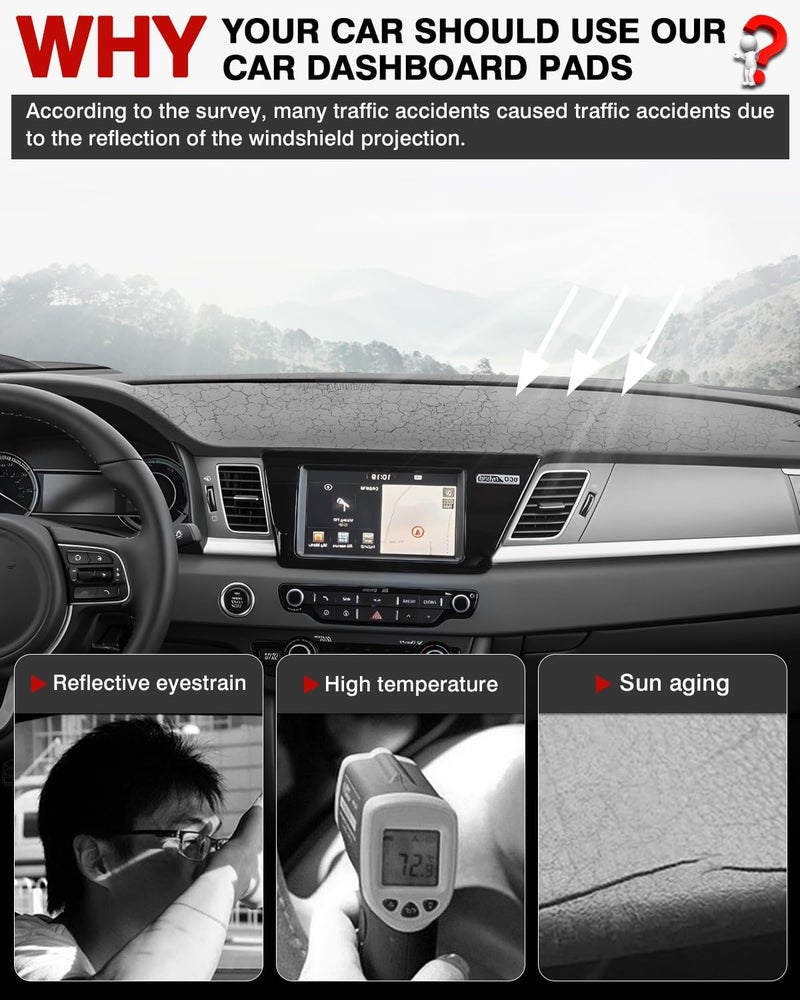 Autorder غطاء لوحة القيادة المخصص من أوتوردير لسيارة كيا نيرو 2017-2022 - واقي شمس غير قابل للانزلاق من الفلانيل - Image 2