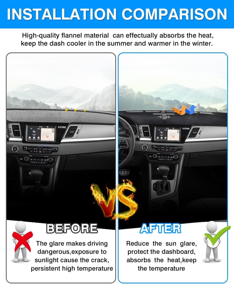 Autorder غطاء لوحة القيادة المخصص من أوتوردير لسيارة كيا نيرو 2017-2022 - واقي شمس غير قابل للانزلاق من الفلانيل - Image 3
