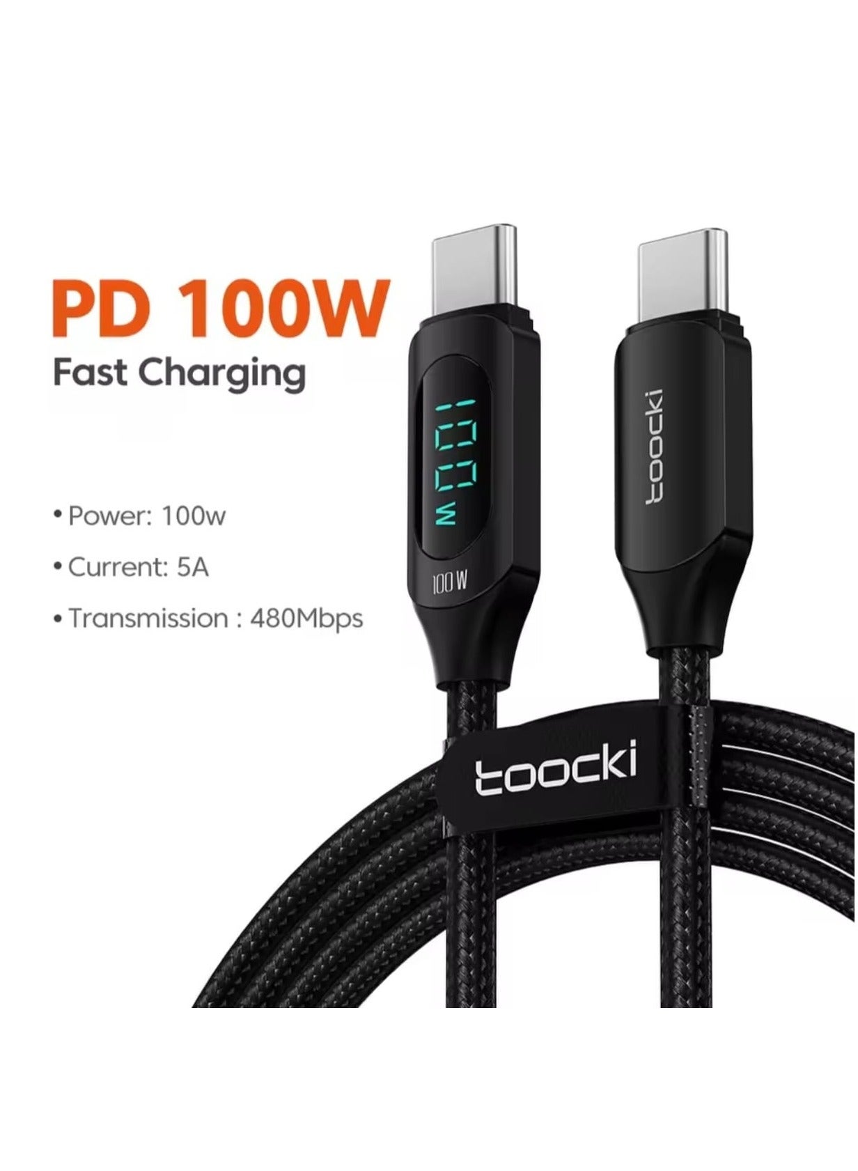 Toocki Type C to Type C Cable 100W Fast Charging cable with Display