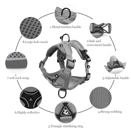 Wanheart cat Chest Harness and Leash, Anti-Escape Adjustable Soft mesh cat Leash and Chest Harness Set for All Types of Cats cat Vests (Grey, 11.02-16.5lb) - Image 4