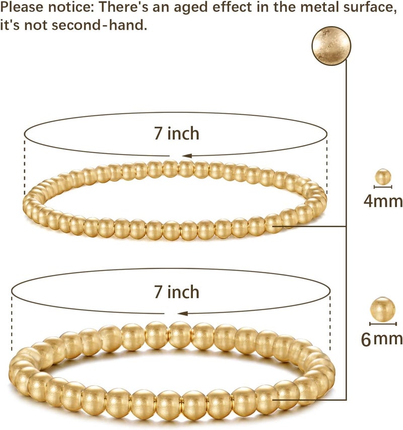 Badu Gold Plate Bead Bracelet for Women 14K Gold Plated Bead Ball Bracelet Stretchable Elastic Hypoallergenic Bohemian Stackable - Image 2