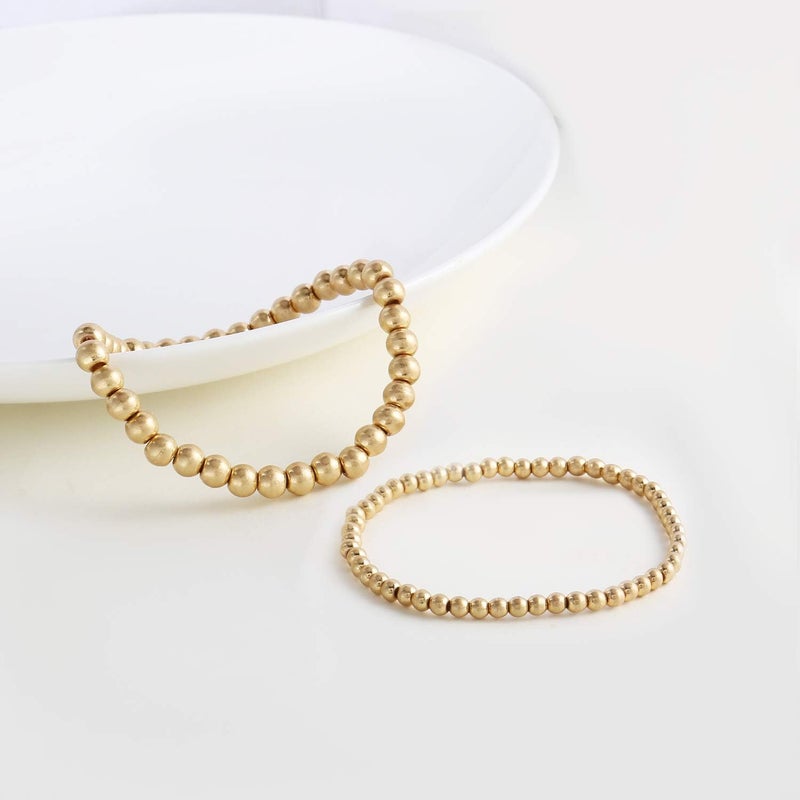 Badu Gold Plate Bead Bracelet for Women 14K Gold Plated Bead Ball Bracelet Stretchable Elastic Hypoallergenic Bohemian Stackable - Image 4