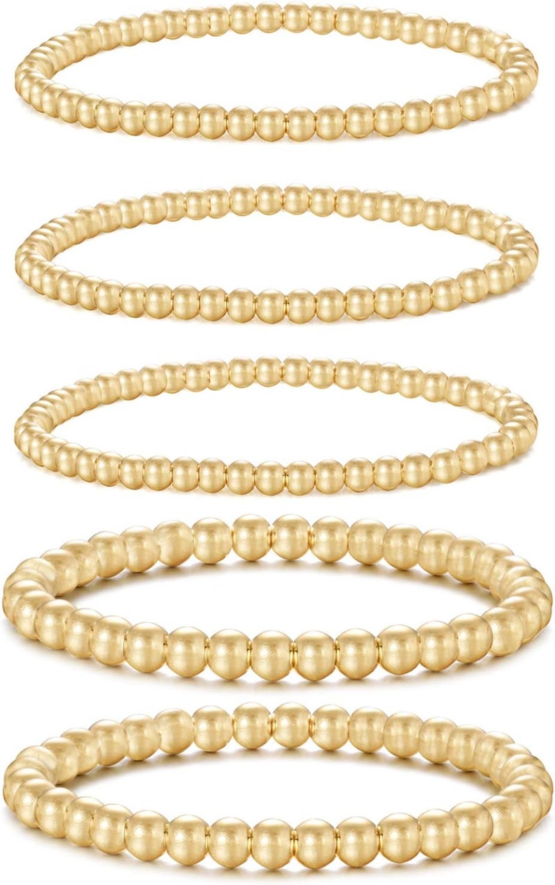 Badu Gold Plate Bead Bracelet for Women 14K Gold Plated Bead Ball Bracelet Stretchable Elastic Hypoallergenic Bohemian Stackable - Image 1