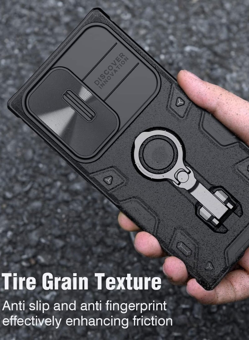 Barakah Case for Samsung Galaxy S23 Ultra Shockproof Case with 360°Rotating Kickstand Slide Camera Lens Cover Ring Stand Anti-fall Case Hybrid Armor Hard Luxury for Galaxy S23 Ultra Case 6.8In Black - Image 2