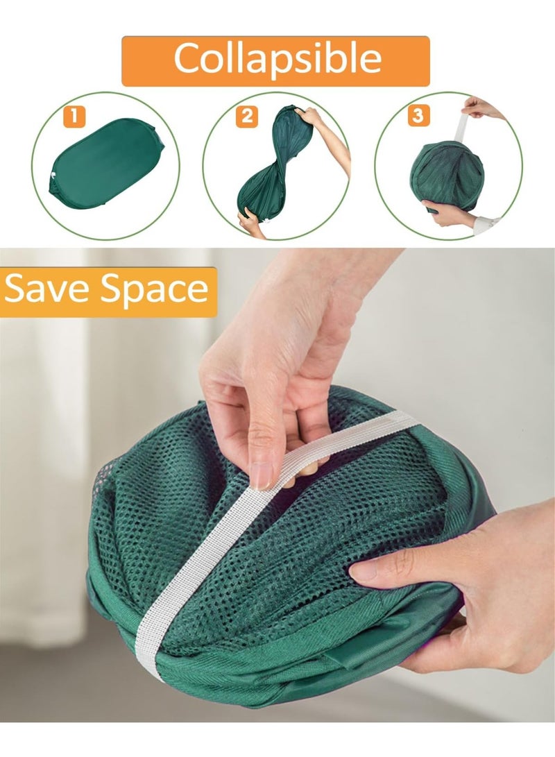 2 Pack Durable Collapsible Laundry Baskets - Reinforced Mesh Pop Up Laundry Hamper with Pocket, Foldable Dirty Clothes Hamper with Carry Handles for Laundry, Bathroom, Kids Room, Dorm or Travel Green - Image 4