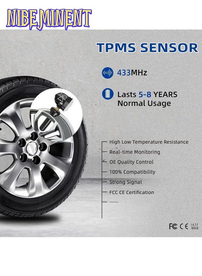 NIBEMINENT 4 قطع مستشعر استبدال TPMS لسيارات شيفروليه GMC كاديلاك بويك، 433 ميغاهرتز مستشعر نظام مراقبة ضغط الإطارات OE#13598773/13506028 أسود - Image 3