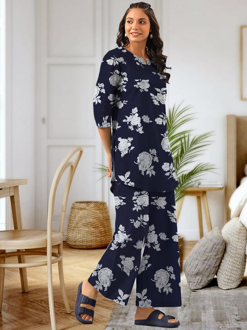Tee Projekt Co Ord Set for Women Stylish | Kurta Set for Women Navy Blue - Image 4
