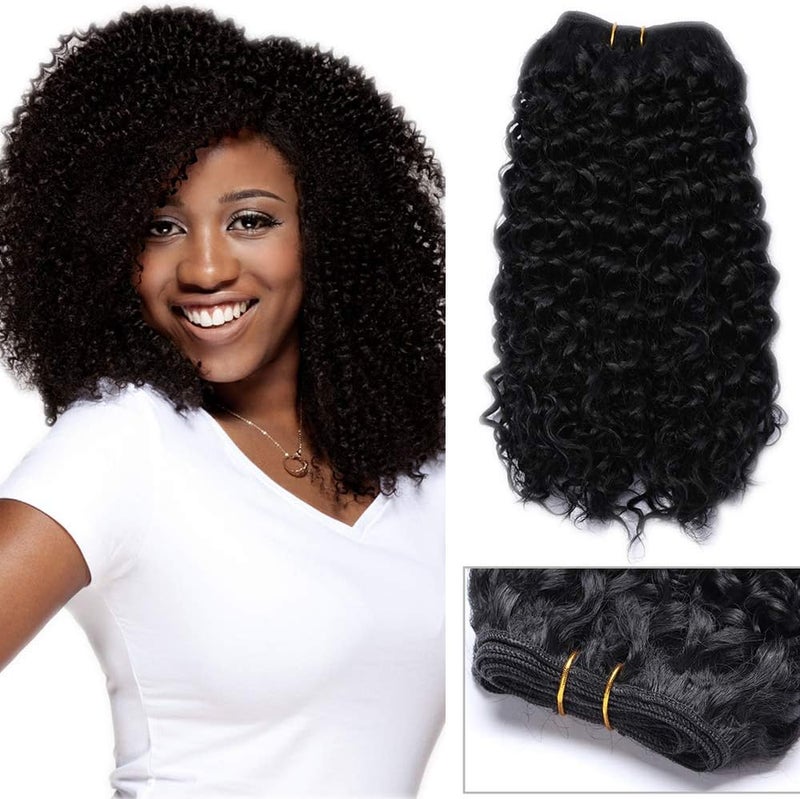 8 Inch One Piece Water Wave Hair Extension Kinky Short Curly Hair Extensions Weave Hair Bundles Synthetic For Women Dark Black